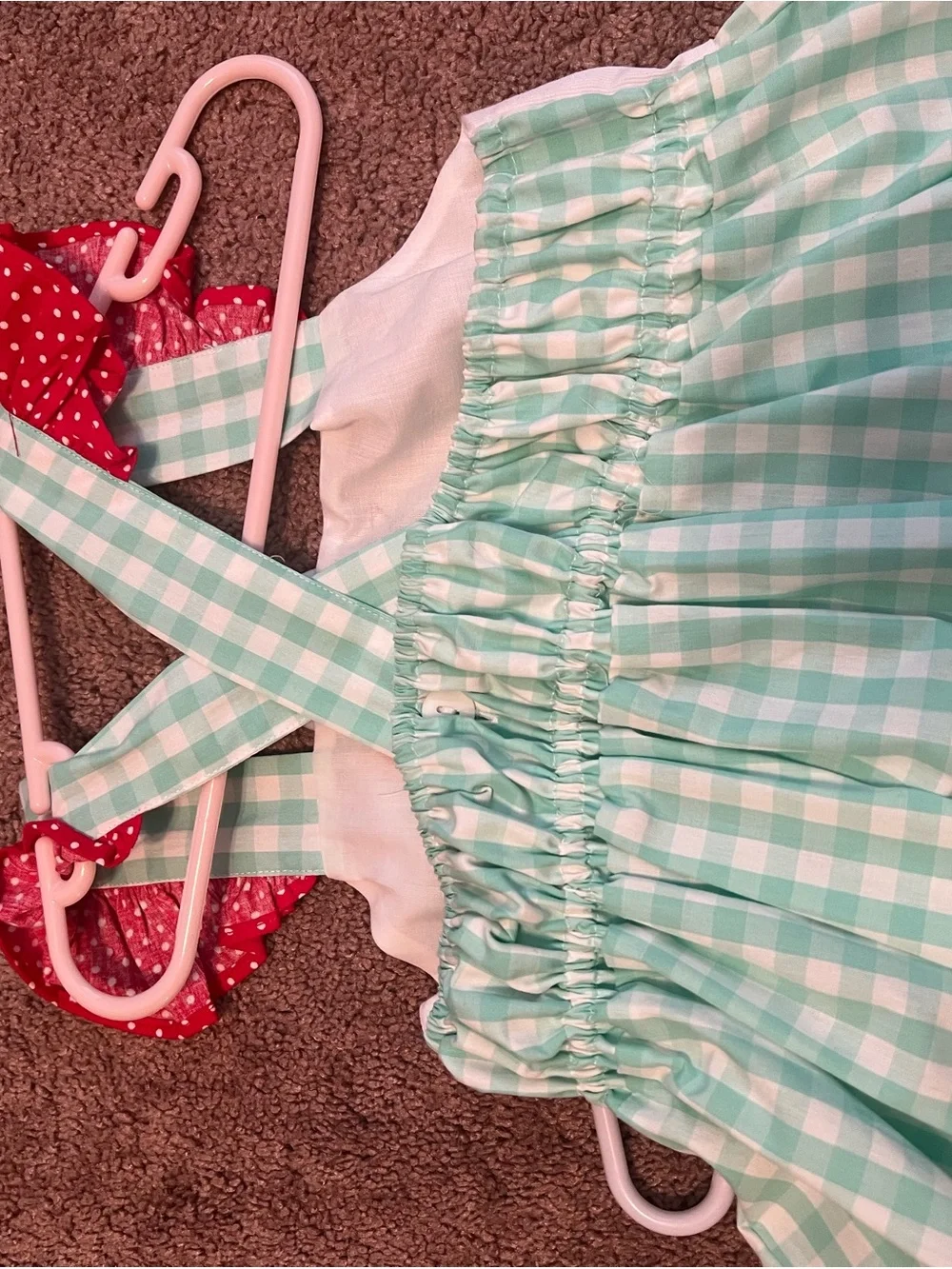 Girls' Mint Gingham Pajama Set with Red Heart Tractor Accent